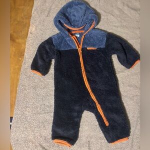 Old Navy Blue and Orange Fleece One Piece Snowsuit , 6-12 months.